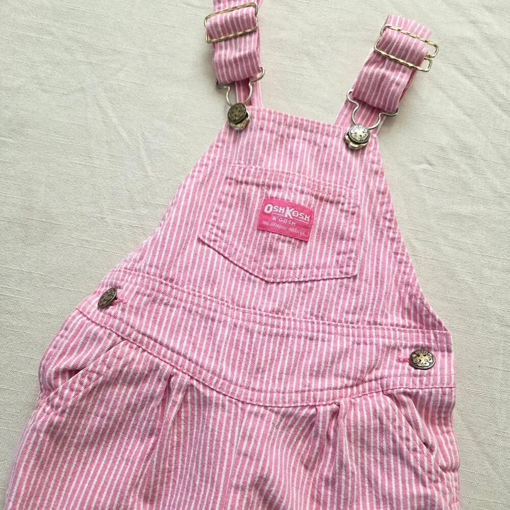 Vintage Oshkosh Pink Engineer Striped Overalls 3t